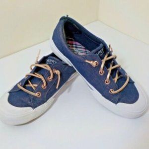 Sperry 1935 Top Sider Memory Foam Blue Denim Tennis Shoe Sz 3 Lace Up